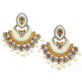 Gold Pearl Chand Bali Earrings